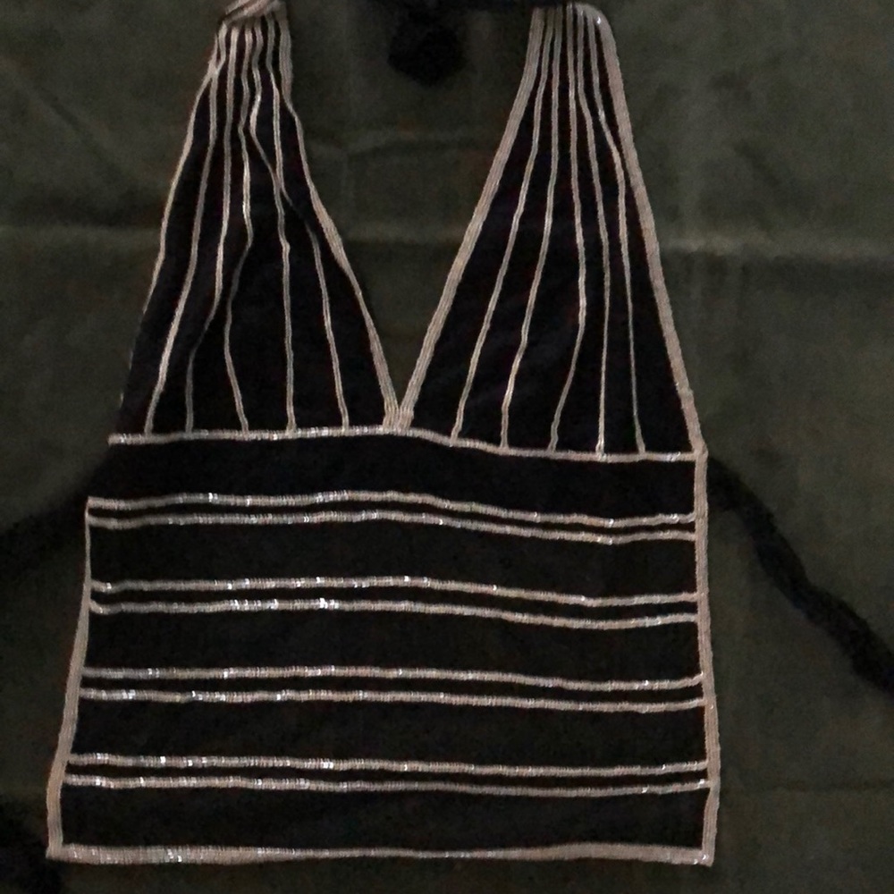 Beaded halter and black mini skirt set